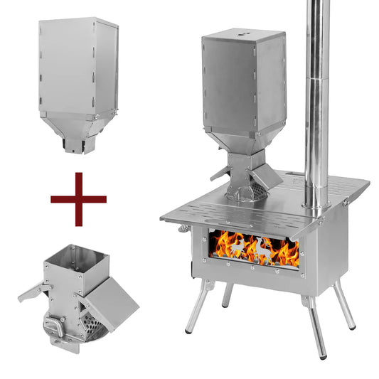 Portable Wood Burning Stove with Stainless Steel Construction Hot Tent Stove Chimney Pipes Included for Outdoor Cooking Hiking