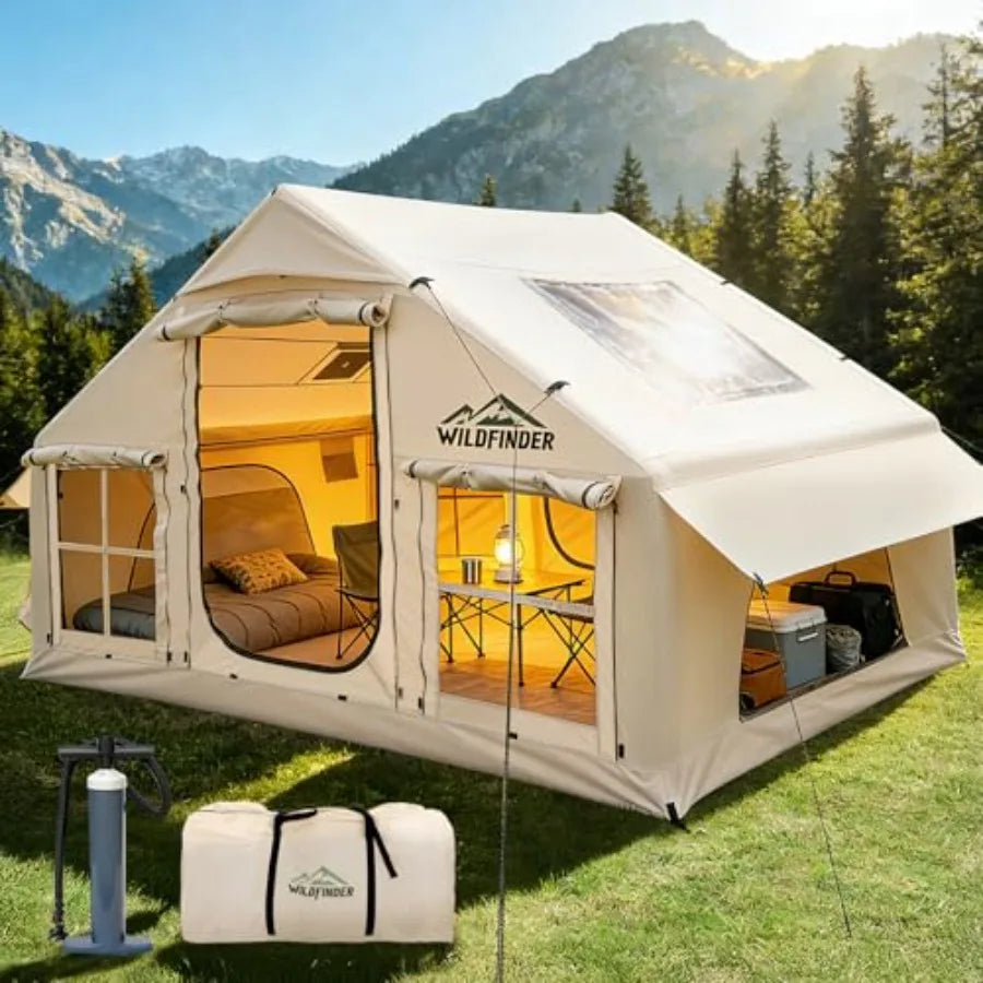 Inflatable Tent with Skylight Quick Setup Blow Up Tents with Pump Hot Tent with Stove Jack Waterproof Ox Inflatable House for C