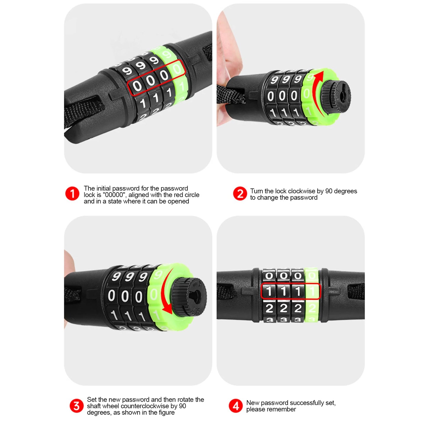 Heavy Duty Anti Cut Bicycle Lock with Password Braided Steel Cable Rustproof Waterproof Bike Chain Lock for Cycling Outdoor